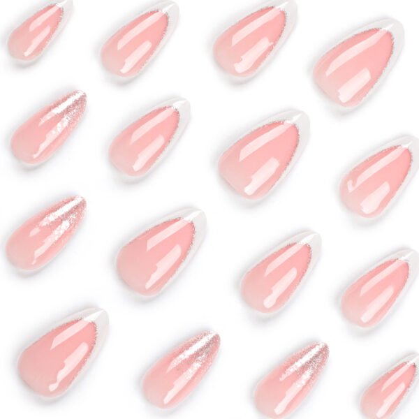 O1CN01mpMA352NGHoFbCJ0n_!!4234819935-0-cib JP3029-✨ Effortless French Frost: Classic Almond Press-Ons with Silver Sparkle ✨ (Reusable & Waterproof!)