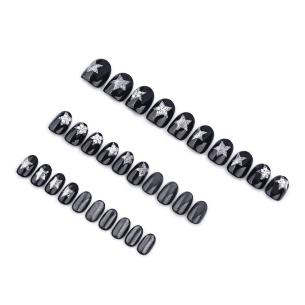 O1CN01n7rCRo2NGHvl61cpx_!!4234819935-0-cib GN054-French reusable press on nails with star glitter, black cat eye short round – chic removable waterproof salon‑quality set