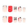 JP3653-Unapologetic Glam Press-Ons? Edgy French Zebra & Red Statement Nails (Waterproof & Reusable)