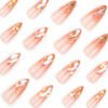 JP3323-Ethereal Glow Reusable Press-On Nails: Rosé Aurora French Tips​​ Pure Radiance Short Almond Nails – 24K Gold Glitter to Blushing Diamond Gradient