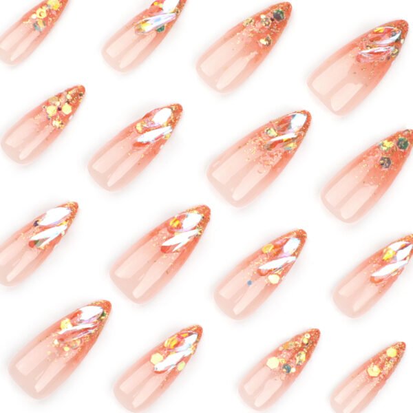 O1CN01ngJsGA2NGHtaBCCfN_!!4234819935-0-cib JP3323-Ethereal Glow Reusable Press-On Nails: Rosé Aurora French Tips Pure Radiance Short Almond Nails – 24K Gold Glitter to Blushing Diamond Gradient