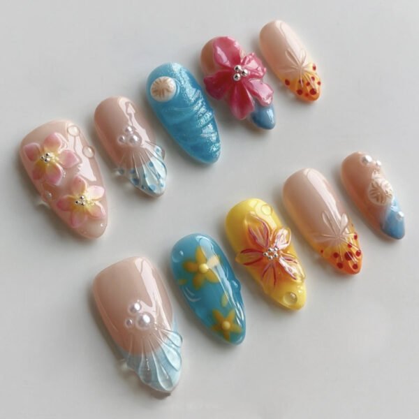 O1CN01niei9Q2NGHyqXECIB_!!4234819935-0-cib JP3900-French Almond Tropical Escape Nails | 3D Hibiscus & Palm Press Ons | Waterproof Vacation-Ready Salon Alternative Subtitle: Your Beachside Bungalow Manicure – Minus the Airfare