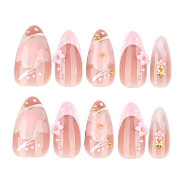 O1CN01nmR3es2NGHxykV5Cz_!!4234819935-0-cib JP3860-French Almond Press On Nails | Easy Short Summer Nails with 3D Flowers | Reusable Gel Nails