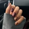 JP3603-Maillard Fall Press On Nails: Burgundy, Leopard & Square French Tips - Reusable Luxury ​​Embrace Autumn’s Edge: Salon-Worthy Style in Minutes, Not Hours.​