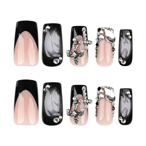 O1CN01onOjcu2NGHwkIw6IQ_!!4234819935-0-cib JP3644-Venom French Coffin Press-Ons: Reusable Black-Pink Nails with 3D Waves & Crosses | Waterproof Rebel Glam