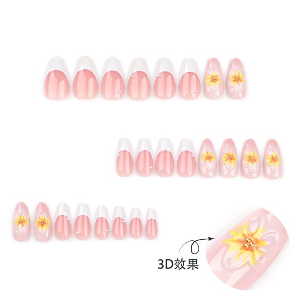 JP3315-Sunshine on Demand: Reusable White French Almond Nails w/ 3D Sunflowers​​ (Salon-Grade Joy Without the Wait or Damage)