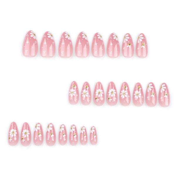 O1CN01qkrIco2NGHr8Ij0sF_!!4234819935-0-cib JP3287-Sun-Kissed Garden Reusable Press-On Nails French Tip Short Almond Nails with 3D Bees & Starburst Blooms — Summer’s Sweetest Salon Escape