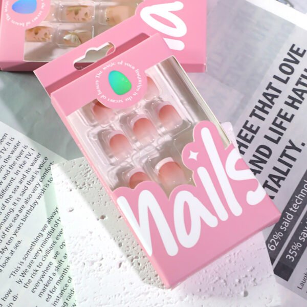 JL0685-Soft French Press On Nails | Reusable 3D Blossom Elegance Short Square Salon Glam in 90 Seconds – Waterproof & Snag-Free