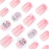 JP3658-Effortlessly Bold French Tips: Reusable Metal Bow Nails w/ Bling ✨