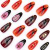 JP3563-Badass French Tip Almond Press Ons: Edgy 3D Roses, Gems & Cross Charms ​​Rebellious Salon-Grade Nails in Minutes - Reusable & Waterproof​