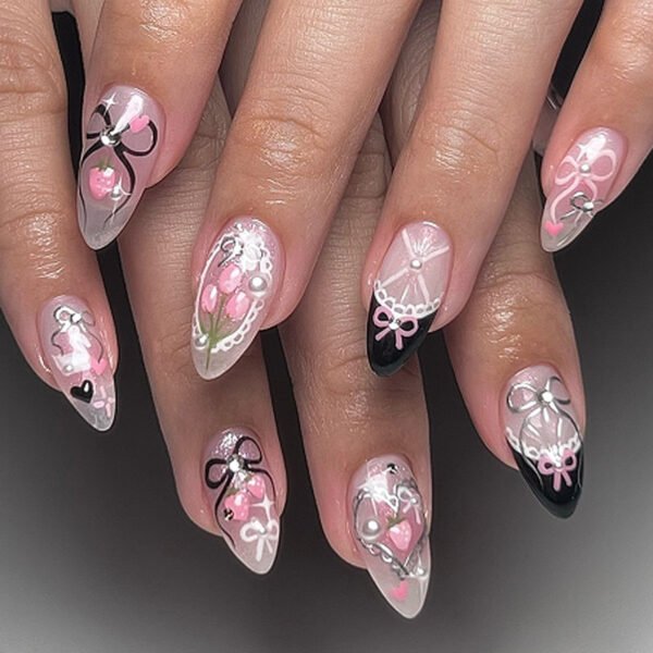 O1CN01rOKPfI2NGHxliebto_!!4234819935-0-cib JP3751-Secret Garden Almond Nails: Reusable Press-Ons with Gentle Tulips & Bunny Charm