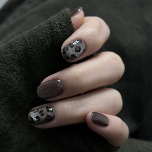 GN044-🐆 Smoky Leopard French Tips: Library Villainess Toes ✨ (Reusable, Short & Savage)