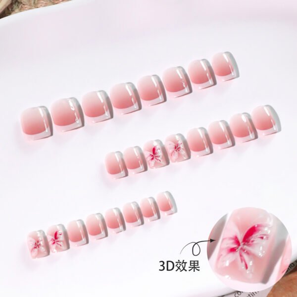 JL0685-Soft French Press On Nails | Reusable 3D Blossom Elegance Short Square Salon Glam in 90 Seconds – Waterproof & Snag-Free