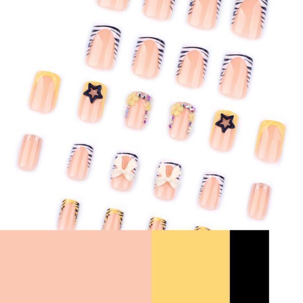 JP3656-Zebra French Press-On Nails | Reusable Animal Print Square Tips (Mid-Length)