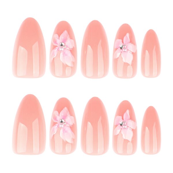 JL0684-Blushed Almond Press On Nails | Weightless 3D Blossom French Tips Reusable Short Almond Perfection – Waterproof & Salon-Grade