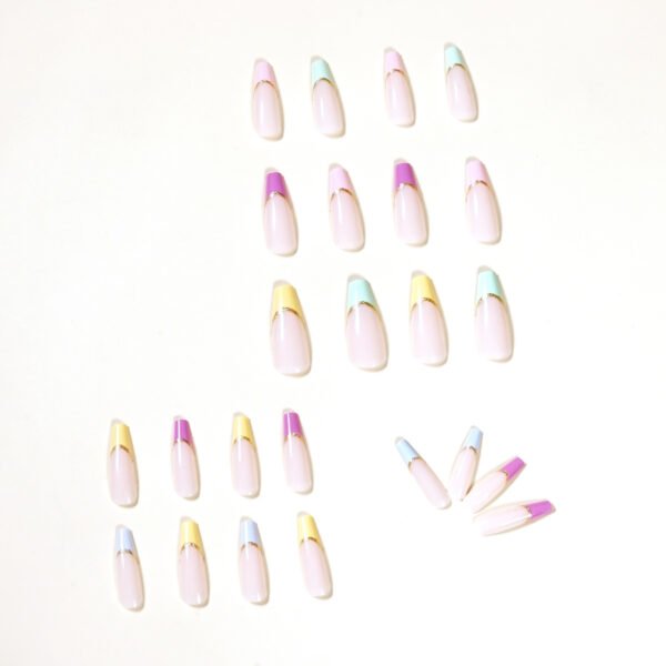 JP1119-Dazzling French Tip Ballet Press-On Nails: Waterproof, Reusable & Rainbow Accented Elegance for Effortless Glam​​  (Perfect for dancers, on-the-go professionals & fashion-forward souls craving runway-ready nails in minutes)