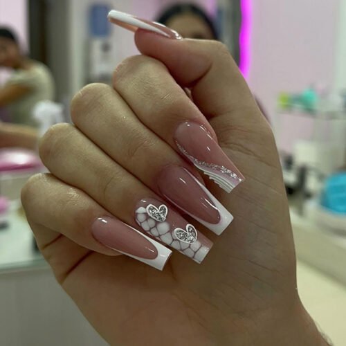 JP3686-Minimalist Edge French Tips: Reusable Snake Print Nails ✨ (Salon Chic, Zero Damage)