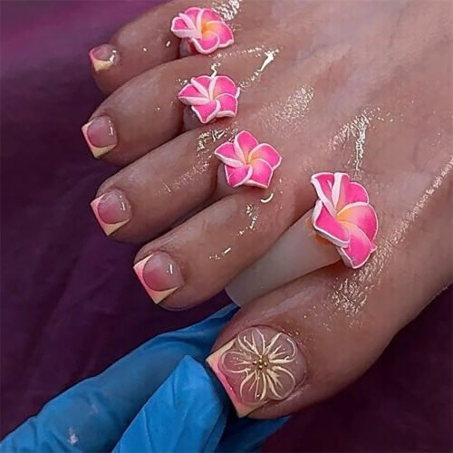 JP3818-Tropical French Toes: Salon-Worthy Pedis in 15 Minutes (3D Florals + Waterproof!) ​​Ditch Salon Prison, Step Into Sandy Confidence​
