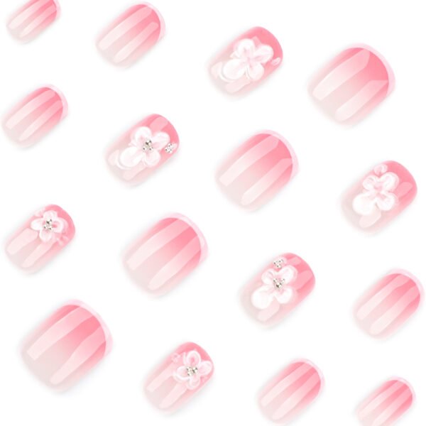 JP3883-Summer Breeze French Press Ons | Blush Gradient & 3D Florals (Short Square)
