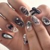 JP3076-Noir Elegance Press-Ons: Where French Tips Meet Rebel Romance 🖤✨ ​​(3D Bows • Secret Messages • Pearl Accents)​