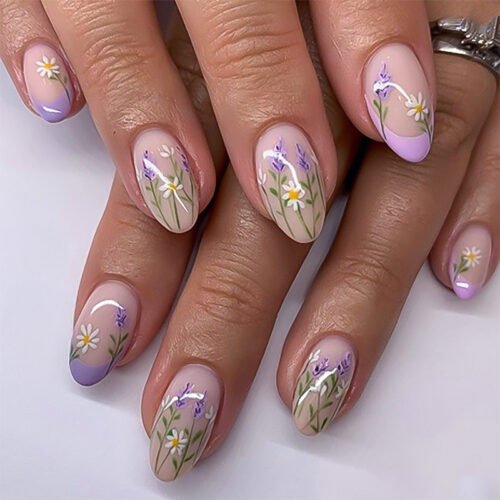 JP3760-✨ Blossom in Minutes: Effortless French Lavender Almond Nails ✨ (Reusable, Waterproof & Insta-Famous!)