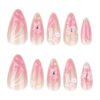JP3865-Blush Almond Bliss: Short 3D Flower Nails for Effortless Romance (Reusable & Waterproof)