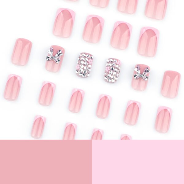 JP3658-Effortlessly Bold French Tips: Reusable Metal Bow Nails w/ Bling ✨