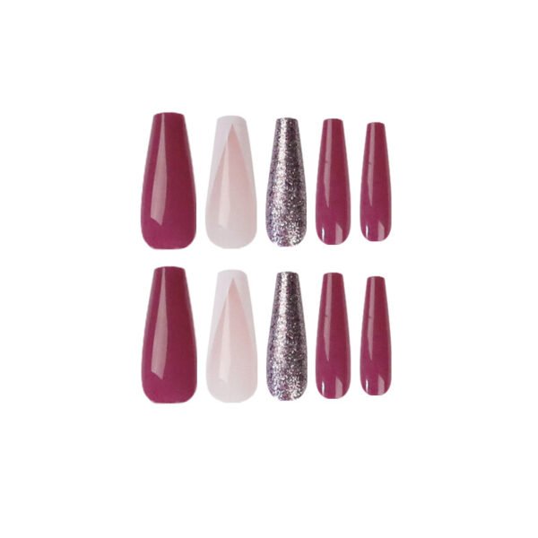 JP1454-Slay the French Tip Game: Plum & Glitter Reusable Almond False Nails | Effortless Salon Glam
