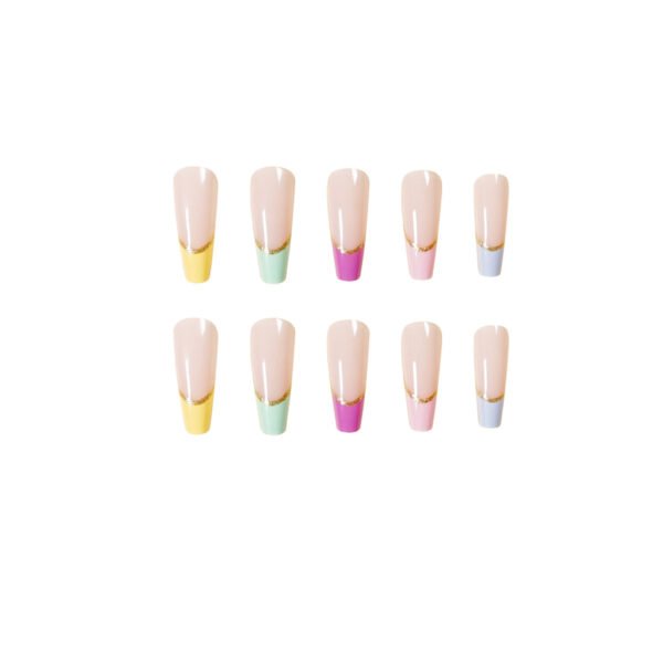 JP1119-Dazzling French Tip Ballet Press-On Nails: Waterproof, Reusable & Rainbow Accented Elegance for Effortless Glam​​  (Perfect for dancers, on-the-go professionals & fashion-forward souls craving runway-ready nails in minutes)