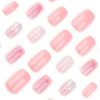 JP3685-Pink Stardust Ballet Squares: Reusable French Fade Nails with Galaxy Lines | Waterproof Artistry