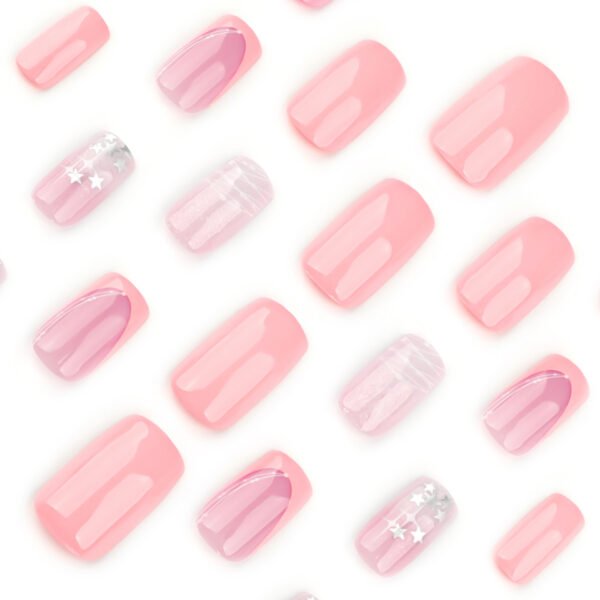 O1CN01tXX04I2NGHw4LbVMd_!!4234819935-0-cib JP3685-Pink Stardust Ballet Squares: Reusable French Fade Nails with Galaxy Lines | Waterproof Artistry