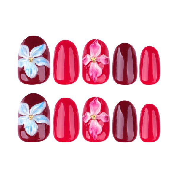 JL0676-Velvet Wine Press On Nails | 3D Rose Shorties Salon-Worthy Florals - Reusable & Kind to Nails