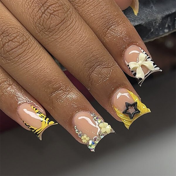 JP3656-Zebra French Press-On Nails | Reusable Animal Print Square Tips (Mid-Length)