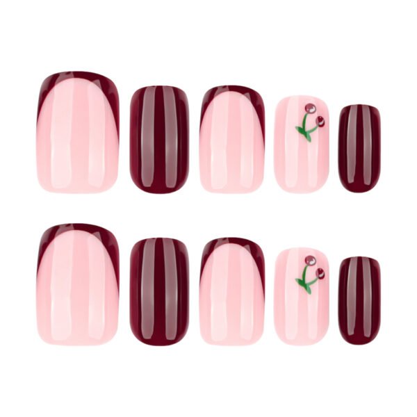 JP3933-The Silent Power Nail: Burgundy French Tip Square Press-Ons with Secret Cherry Daring ​​Salon Polish vs. Boardroom-Proof Edge​