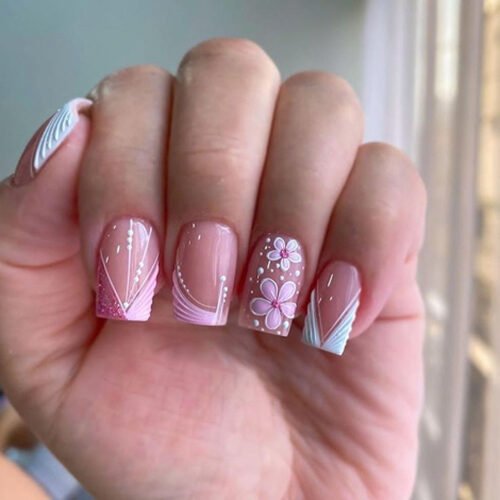 JP3771-Spring Awakening Nails: Reusable French Tips with Botanicals & Sculpted Edge​