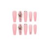 JP1699-Indulge in Effortless Luxury: Long Reusable Coffin False Nails French Tip (Nude Pink, Pearls, Diamonds)