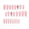 JP1699-Indulge in Effortless Luxury: Long Reusable Coffin False Nails French Tip (Nude Pink, Pearls, Diamonds)