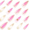 JP3851-Chrome Ombre Stiletto Press-Ons with 3D Crystal Drops | Reusable & Waterproof