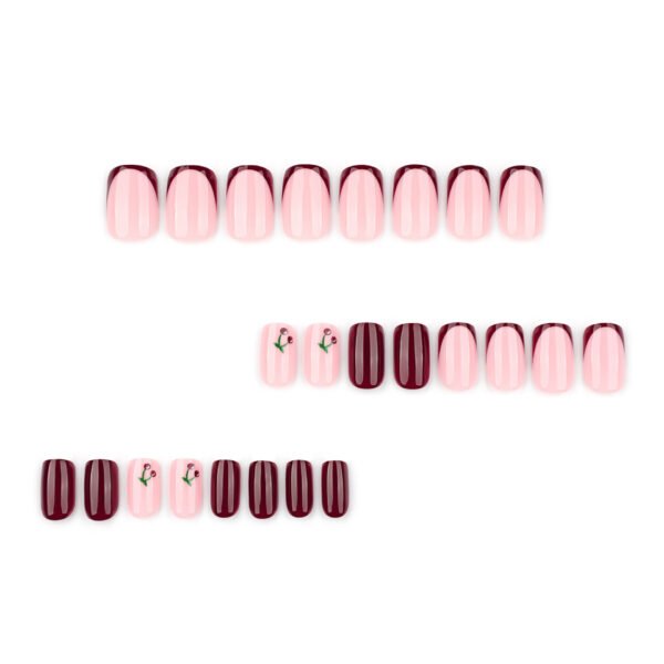 JP3933-The Silent Power Nail: Burgundy French Tip Square Press-Ons with Secret Cherry Daring ​​Salon Polish vs. Boardroom-Proof Edge​