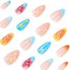 JP3900-French Almond Tropical Escape Nails | 3D Hibiscus & Palm Press Ons | Waterproof Vacation-Ready Salon Alternative​​  ​​Subtitle:​​ Your Beachside Bungalow Manicure – Minus the Airfare