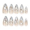 JP3427-French Almond Liquid Silver Press Ons | 3D Chrome Gel Drip & Crystal Fake Nails | Salon Alternative​
