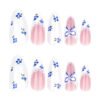 JP3822-Blueberry Breeze French Press-Ons: Crunchy Blue Dips & 3D Bows ✧​​ Waterproof for 2 weeks - Replay your vacation vibes. Salon price? Just iced coffee change.