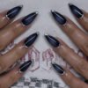 JP3566-🌌 ​​Event Horizon Almonds: Icy Hoop French Tips on Spilled-Ink Velvet​​ ✨ Reusable • Waterproof • Office-to-Rave Pro