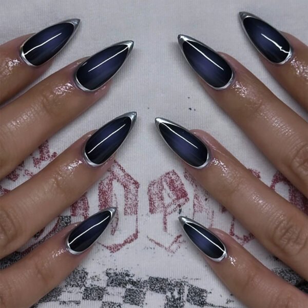 O1CN01xEd6hD2NGHux5Arpq_!!4234819935-0-cib JP3566-🌌 Event Horizon Almonds: Icy Hoop French Tips on Spilled-Ink Velvet ✨ Reusable • Waterproof • Office-to-Rave Pro