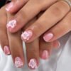JP3883-Summer Breeze French Press Ons | Blush Gradient & 3D Florals (Short Square)