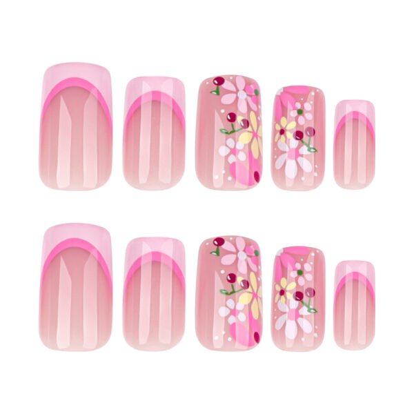O1CN01xOpHpe2NGHyHZc8oz_!!4234819935-0-cib JP3966-Playful Clash French Press On Nails | Reusable Floral Statement Salon-Worthy Square Style - Waterproof & Drama-Free