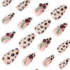 JP3688-Wolf & Cherries Press-Ons: Fluffy Snow French Tips ♞​​ Survives -4°F ski trips & mulled wine spills. Reusable ‘til Valentine’s!
