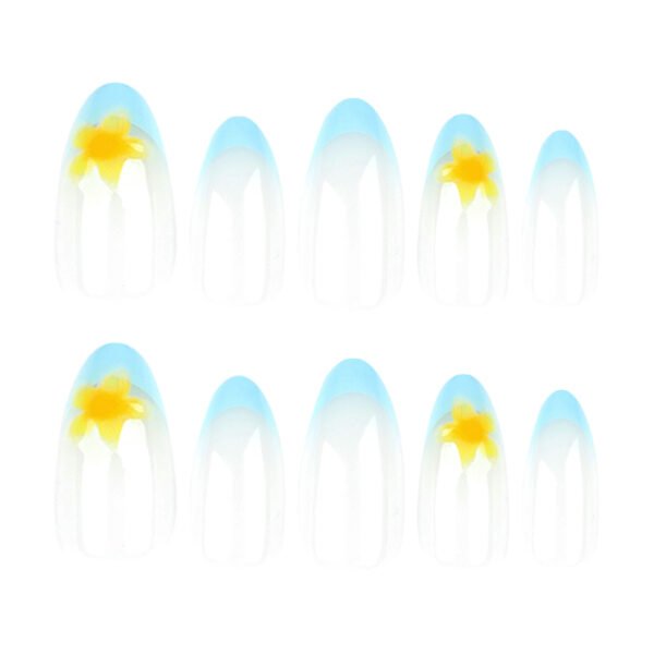 JL0667-Azure Dream French Press On Nails | Weightless Tropical Florals Reusable Short Round Escapism – Saltwater & Sun Proof