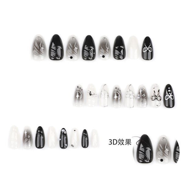 O1CN01yNQnFM2NGHu4ZEJh4_!!4234819935-0-cib JP3399-Black Magic Rebellion: Reusable Gothic Ombré Almond Nails w/ 3D Bows & Silver Stars Salon-Quality Edge Without the Commitment or Cost