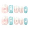 JP3945-Ethereal French Ombré Press-Ons with 3D Florals | Medium-Length Salon Nails​